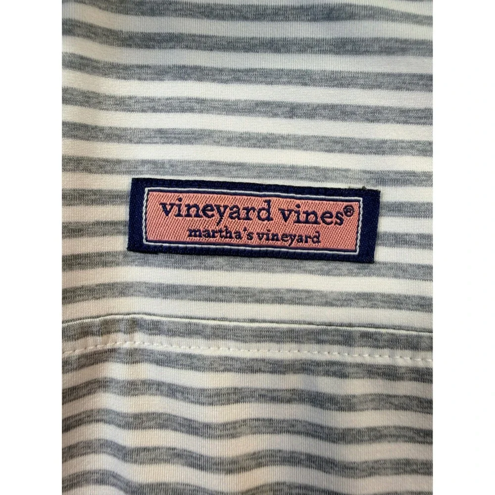 Vineyard Vines Mens Shep Shirt Grey White Striped Quarter Zip Pullover Small